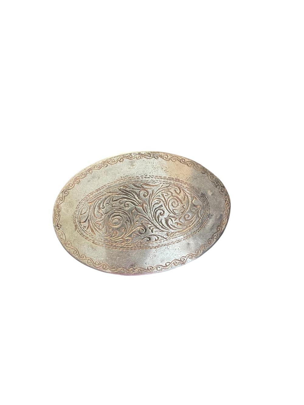 Engraved Oval Metal Hair Clip in Antiqued Silver